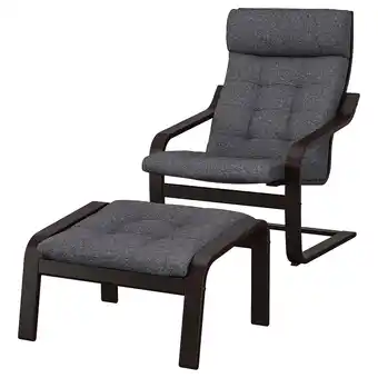 IKEA PoÄng Armchair and footstool, black-brown/gunnared dark gray offer