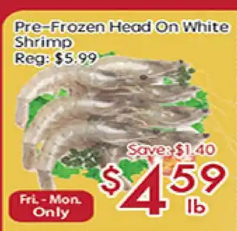 Sunny Food Mart Pre-Frozen Head on white shrimp offer