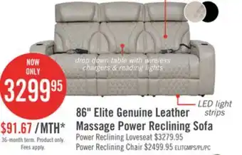 The Brick Elite Genuine Leather Power Reclining Sofa with Massage Function and Power Headrests - Grey offer
