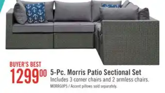 The Brick Morris 5-Piece Outdoor Patio Set with 3 Corner Chairs & 2 Armless Chairs - Hand-Woven Resin Wicker, Olefin Fabric, UV & Weath offer