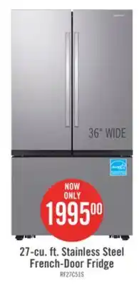 The Brick Samsung 27 Cu. Ft. French-Door Refrigerator with Dual Auto Ice Maker - RF27CG5100SRAA offer