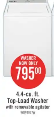 The Brick Whirlpool 4.4 Cu. Ft. Top-Load Washer with Removable Agitator - WTW4957PW offer