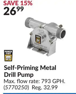Princess Auto Self-Priming Metal Drill Pump offer