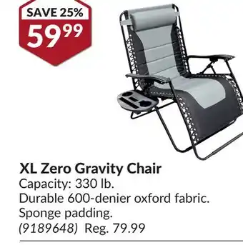Princess Auto XL Zero Gravity Chair offer