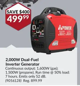 Princess Auto 2, 000W Dual-Fuel Inverter Generator offer