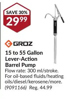 Princess Auto 15 to 55 Gallon Lever-Action Barrel Pump offer