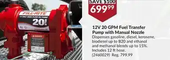 Princess Auto 12V 20 GPM Fuel Transfer Pump with Manual Nozzle offer