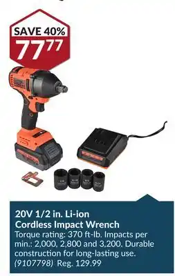 Princess Auto 20V 1/2 in. Li-ion Cordless Impact Wrench offer