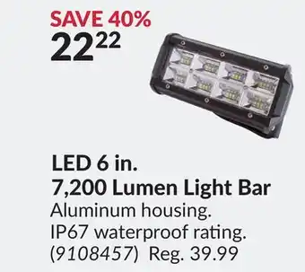 Princess Auto LED 6 in. 7,200 Lumen Light Bar offer