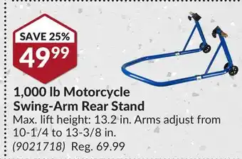 Princess Auto 1, 000 lb Motorcycle Swing-Arm Rear Stand offer