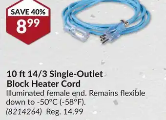 Princess Auto 10 ft 14/3 Single-Outlet Block Heater Cord offer