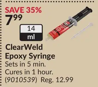 Princess Auto ClearWeld Epoxy Syringe offer