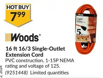 Princess Auto 16 ft 16/3 Single-Outlet Extension Cord offer