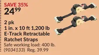 Princess Auto 2 pk 1 in. x 10 ft1,200 lb E-Track Retractable Ratchet Straps offer