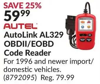 Princess Auto AutoLink AL329 OBDII/EOBD Code Reader offer