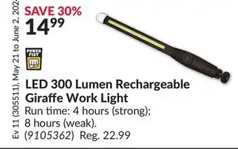 Princess Auto LED 300 Lumen Rechargeable Giraffe Work Light offer