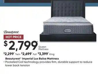 Sleep Country Beautyrest Imperial Lux Balsa Mattress offer