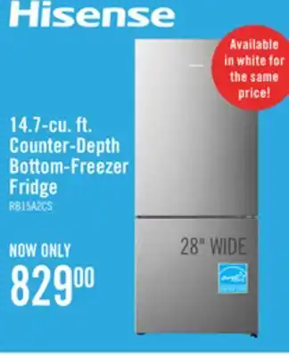 The Brick Hisense 14.7 Cu. Ft. Counter-Depth Bottom-Mount Refrigerator - RB15A2CSE offer