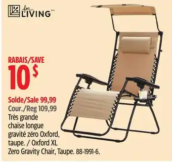 Canadian Tire For Living Oxford XL Zero Gravity Chair, Taupe offer