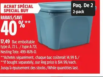 Canadian Tire Type A 72L Nesting Tote offer