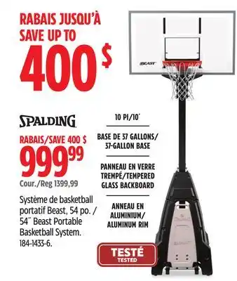 Canadian Tire Spalding 54˝ Beast Portable Basketball System offer