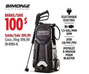 Canadian Tire Simoniz Platinum 2100 PSI 1.5 GPM Corded Cold Water Wheeled Brushed Electric Pressure Washer w/ Foam Blaster offer