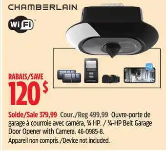 Canadian Tire Chamberlain 3⁄4-HP Belt Garage Door Opener with Camera offer