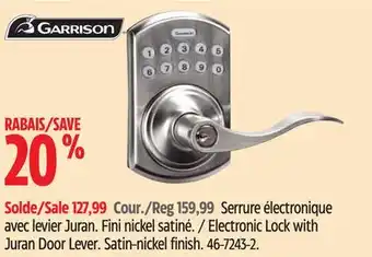 Canadian Tire Garrison Electronic Lock with Juran Door Lever offer