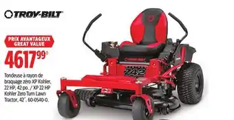 Canadian Tire Troy-Bilt XP 22 HP Kohler Zero Turn Lawn Tractor, 42 offer
