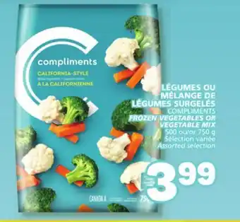 Marché Bonichoix COMPLIMENTS FROZEN VEGETABLES OR VEGETABLE MIX offer