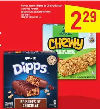 Maxi BARRES GRANOLA DIPPS OU CHEWY QUAKER, 120-156 G offer