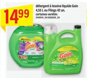 Maxi DÉTERGENT À LESSIVE LIQUIDE GAIN 4,55 L OU FLINGS 42 UN offer
