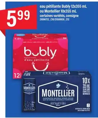 Maxi EAU PÉTILLANTE BUBLY 12X355 ML OU MONTELLIER 10X355 ML offer