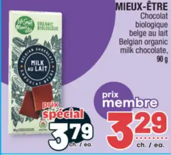 Jean Coutu MIEUX-ÊTRE Belgian organic milk chocolate offer