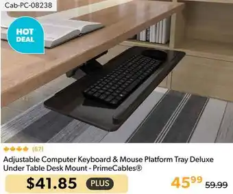 Shopper+ Adjustable Computer Keyboard & Mouse Platform Tray Deluxe Under Table Desk Mount - PrimeCables offer