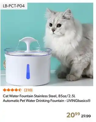 Shopper+ Cat Water Fountain Stainless Steel, 85oz/2.5L Automatic Pet Water Drinking Fountain - LIVINGbasics offer