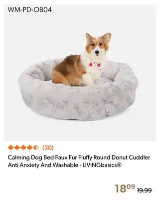 Shopper+ Calming Dog Bed Faux Fur Fluffy Round Donut Cuddler Anti Anxiety And Washable - LIVINGbasics offer