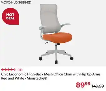 Shopper+ Chic Ergonomic High-Back Mesh Office Chair with Flip Up Arms, Red and White - Moustache offer