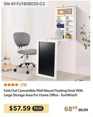 Shopper+ Fold Out Convertible Wall Mount Floating Desk With Large Storage Area For Home Office - SortWise offer