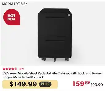 123Ink 2-Drawer Mobile Steel Pedestal File Cabinet with Lock and Round Edge - Moustache - Black offer