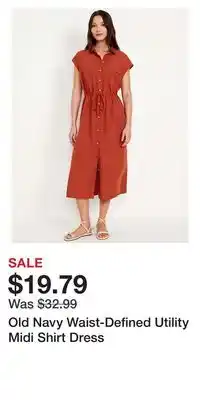 Old Navy Old Navy Waist-Defined Utility Midi Shirt Dress offer