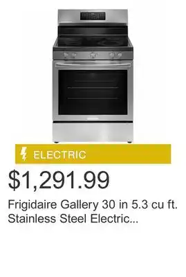 Costco Frigidaire Gallery 30 in 5.3 cu ft. Stainless Steel Electric 5-Burner Range with Total Convection offer