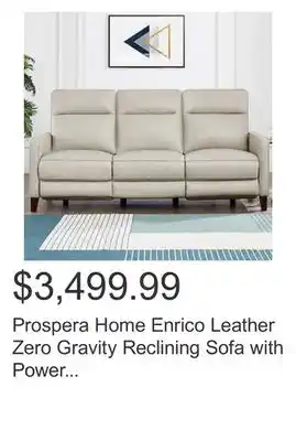 Costco Prospera Home Enrico Leather Zero Gravity Reclining Sofa with Power Headrest offer
