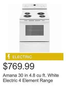 Costco Amana 30 in 4.8 cu ft. White Electric 4 Element Range offer