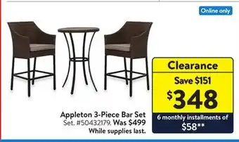 Walmart Appleton 3-Piece Bar Set offer