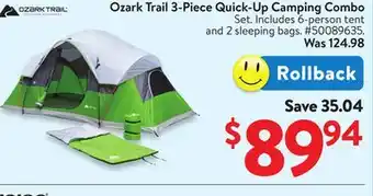 Walmart Ozark Trail 3-Piece Quick-Up Camping Combo offer