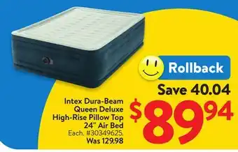Walmart Intex Dura-Beam Queen Deluxe High-Rise Pillow Top 24 Air Bed offer