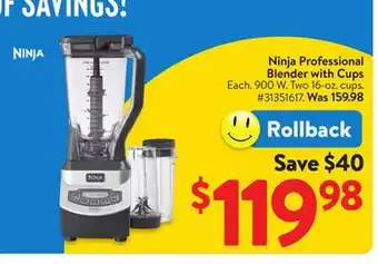 Walmart Ninja Professional Blender with Cups offer