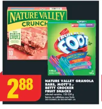 No Frills NATURE VALLEY GRANOLA BARS, MOTT'S or BETTY CROCKER FRUIT SNACKS, 120-230 g offer