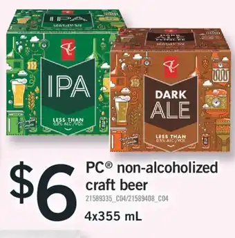 Fortinos PC NON-ALCOHOLIZED CRAFT BEER 4x355 ML offer